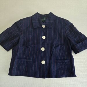 Lauren Ralph Lauren Blue Red Stripes  Windowpane Plaid Linen Blazer Jacket  8P